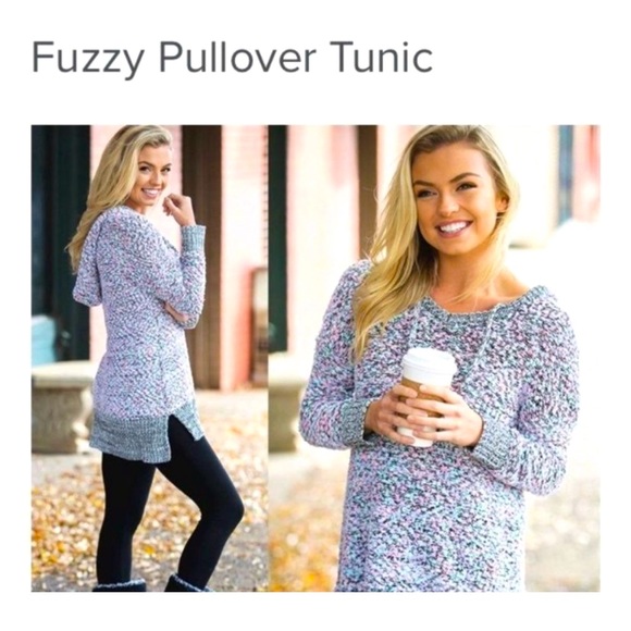 MarleyLilly Marled Pastel Black White Fuzzy Pull Over Hoodie Sweater Size S/M - Picture 3 of 7